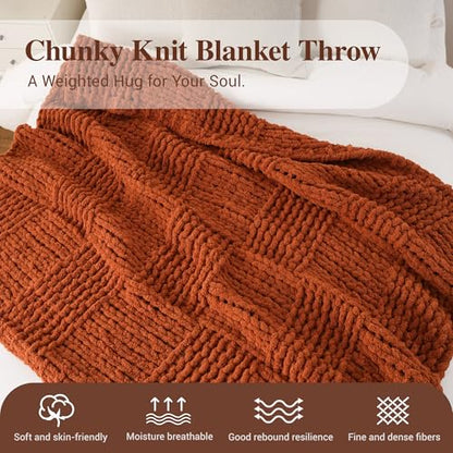 Chunky Knit Throw Blanket for Couch, 50"x60" - color: Caramel