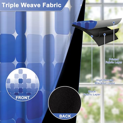 Royal Blue Ombre 90% Blackout Curtains 63 Inches Long 2 Panels for Living Room Bedroom Checkered Patterned Room Darkening Curtains Insulated Window Treatment Drapes with Grommet Top, 52" x 63" - color: 03 Diamond - Royal Blue, size: 52"W x 63"L (Pack of 2