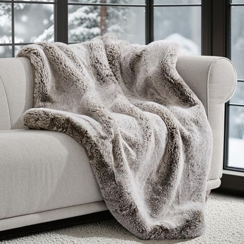 EverGrace Faux Chinchilla Fur Throw Blanket, 60"x80", Champagne Fawn - color: Champagne Fawn, size: 60"x80"