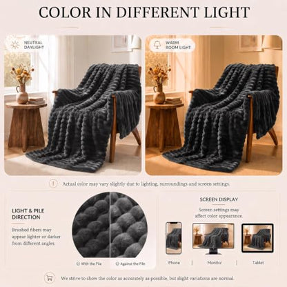 HIMEET Charcoal Grey Throw Blanket for Couch, 300GSM Ribbed, 50 x 60 in - color: Charcoal Grey, size: Throw (50" x 60")