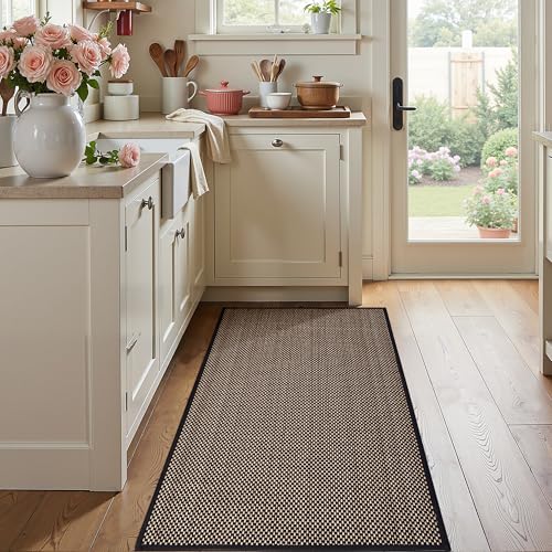 AIMPEAK Kitchen Rugs Non Slip Washable 17.3x30, Cushioned Rugs for Kitchen Floor, Absorbent Runner Rug Mats with Rubber Backing for Hallway, Bathroom, Bedroom, Office, Home Brown and Black, 17.3"x30" - color: Brown&black, size: 17.3"x30"