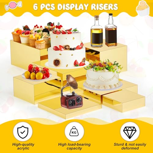 Leinuosen 7 Pcs Large Acrylic Buffet Risers, 6-12" Square, Gold - color: Gold, size: 6" to 12", style: Square