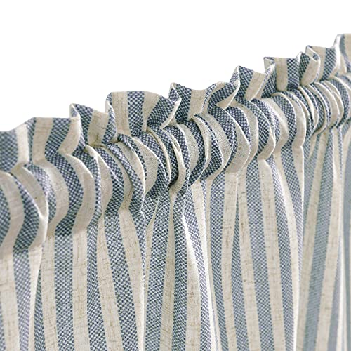 Vangao Blue Stripe Linen Tiers Curtains 24 Inch Farmhouse 2 Panels - color: Boxter Striped| Blue on Beige, size: 26"W x 24"L (Pack of 2)