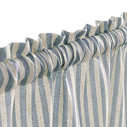 Vangao Blue Stripe Linen Tiers Curtains 24 Inch Farmhouse 2 Panels - color: Boxter Striped| Blue on Beige, size: 26"W x 24"L (Pack of 2)