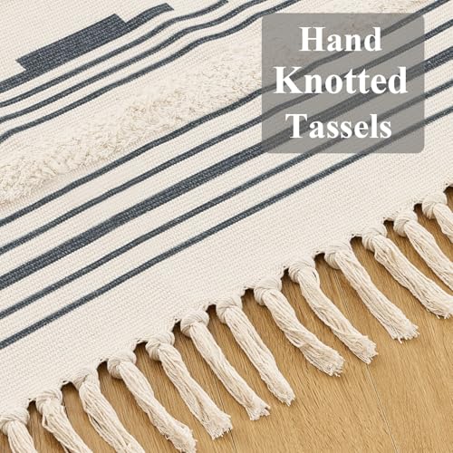 Boho Runner Rug Washable Hallway Rug Runner, Tufted Woven Cotton Farmhouse Area Floor Mat for Bedroom, Modern Diamond Entryway Carpet with Tassels (Grey, 2'x4.3') - size: 2' x 4'3" (Rectangular)