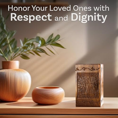 Tree of Life Wooden Keepsake Urn for Human Ashes, 20 Cu in, Rosewood - color: Rosewood Tree of Life, size: Keepsake (20 cu in)