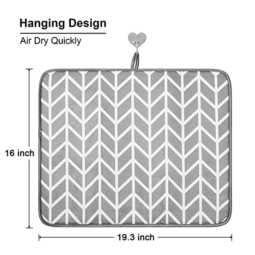 Dish Drying Mat for Kitchen Counter,Machine Washable Matt(Branch) - color: Gray Branches 2P