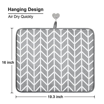 Dish Drying Mat for Kitchen Counter,Machine Washable Matt(Branch) - color: Gray Branches 2P