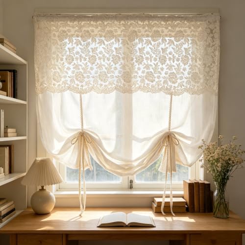 Chic Tie Up Curtain for Kitchen Adjust Balloon Window Valance Rod Pocket - size: 52"W x 47"L (Pack of 1)