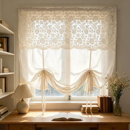 Chic Tie Up Curtain for Kitchen Adjust Balloon Window Valance Rod Pocket - size: 52"W x 63"L (Pack of 1)
