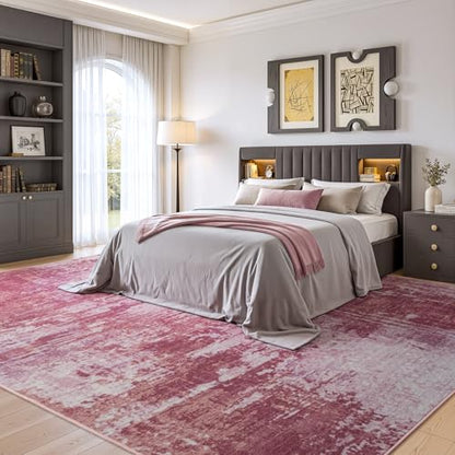 Merelax 5x7 Pink Washable Area Rug Non-Slip Faux Wool Abstract Rug - color: Pink, size: 5' x 7'(60''x84'')