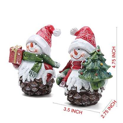 Hodao 2 PCS Christmas Pine Cone Snowman Decoration, Winter Snowman Figurine - color: White-brown