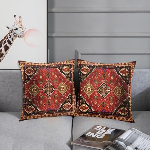Britimes Throw Pillow Covers Set of 2, 18 x 18 Inch, Red Aztec - color: Ethnic Tribal 15, size: 18" x 18" (Pack of 2)