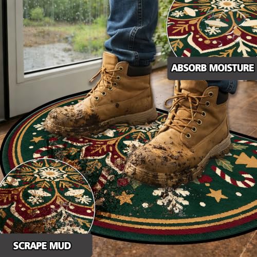 Christmas Half Round Door Mat 24"x36", Non-Slip Indoor Entryway Rug - color: Multicolor-14