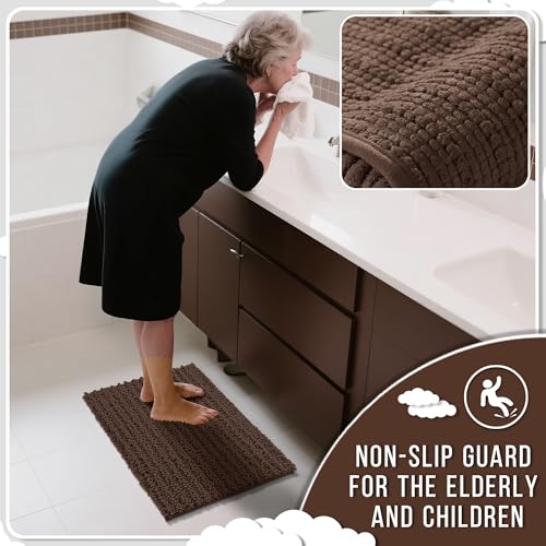 Yimobra Bathroom Rugs Sets 2 Piece, Super Absorbent Bath Mat Set, Brown - color: Brown, size: 32''x20''+24''x17''