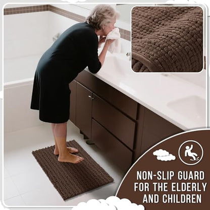 Yimobra Bathroom Rugs Sets 2 Piece, Super Absorbent Bath Mat Set, Brown - color: Brown, size: 32''x20''+24''x17''