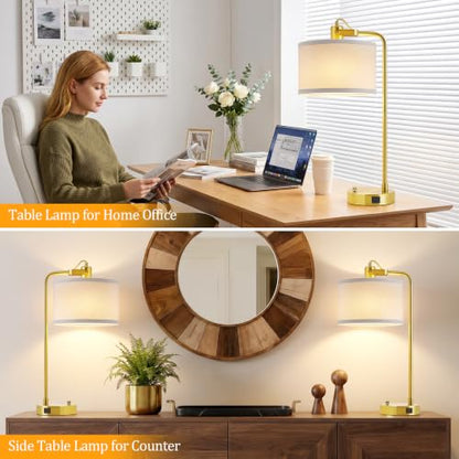Gold Table Lamp Set of 2, USB A+C, 180° Adjustable Bedside Lamps, Dimmable - color: Gold-A