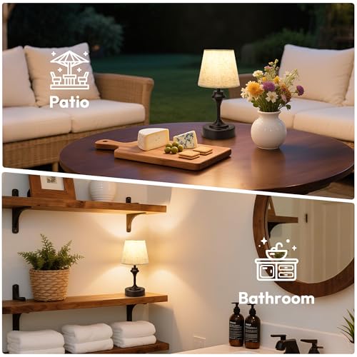 NIORSUN Portables Cordless Table Lamp Set of 2,10.2" Flaxen Fabric Shade Battery Operated Lamp,5200mAh Bedside Table Lamp with Warm White,3 Way Dimmable Touch Desk Lamp for Living Room (Black) - size: 2Pack-10.2in