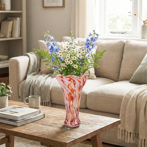 9.0" H Blush Pink Glass Vases for Flower, Unique Hand Blown Glass Vase - color: Blush Pink
