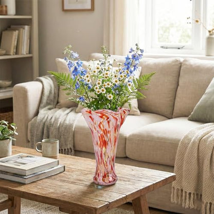 9.0" H Blush Pink Glass Vases for Flower, Unique Hand Blown Glass Vase - color: Blush Pink