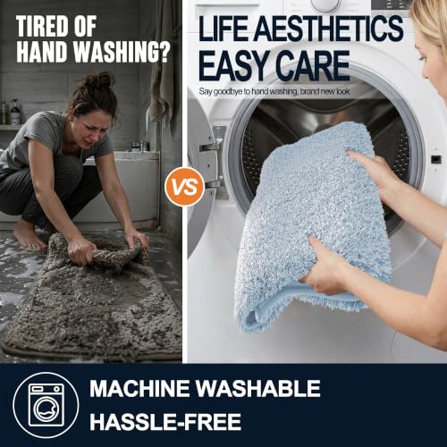 OLANLY Microfiber Bathroom Rugs 40x32, Quick Dry Mat, Airy Blue and White - color: Airy Blue and White, size: 40" X 32"