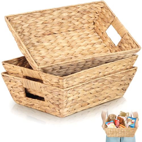 Set of 3 Snack Baskets, Water Hyacinth Basket,Wicker Snack Basket Organizer - color: Natural Brown Color