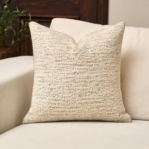 Yangest Chenille Pillow Cover 20 x 20 Inches, Thick Textured Square Throw Pillow Cover Farmhouse Modern Soft Accent Couch Neutral Pillow Cover for Living Room Bedroom, Beige - color: Beige, size: 20" x 20" (Pack of 1)