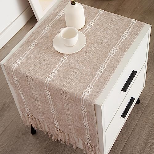 Rustic Small Boho Light Coffee Linen Style Table Runner 14x36 Inches - style: Light Coffee