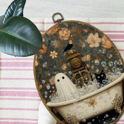 Mcehtle Halloween Bathroom Ghost Black Cat Wall Art Decor Framed 8.6x11.4 - color: Colour 32