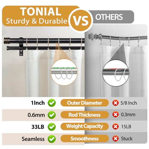 TONIAL 1 Inch Double Curtain Rods for Windows, 72 to 144 Inch, Black - color: Black, size: 72-144"