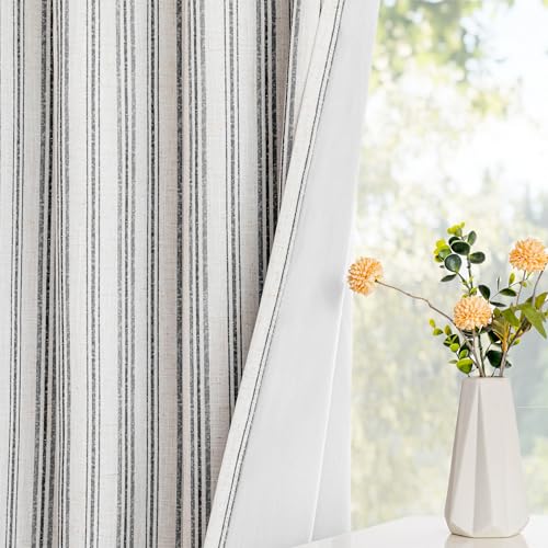 MYSKY HOME Striped Linen Curtains 100% Blackout 63 Inches Long,2 Panels - color: B-dark Grey /Blackout, size: 52"W x 63"L (Pack of 2)