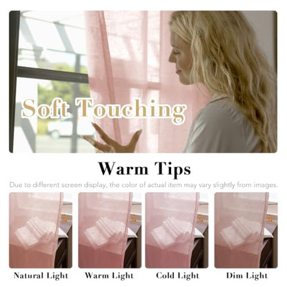 H.VERSAILTEX Baby Pink Linen Sheer Curtains 63" 2 Panels Grommet - color: Baby Pink, size: 52"W x 63"L (Pack of 2)