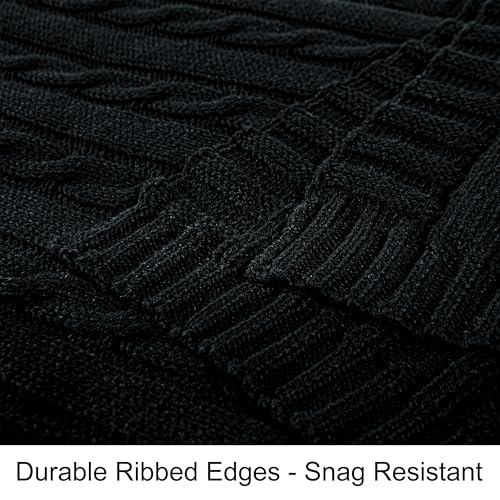 NTBAY Cotton Oversized Cable Knit Throw Blanket, 60 x 80, Black - color: Black, size: Twin(60"x80")