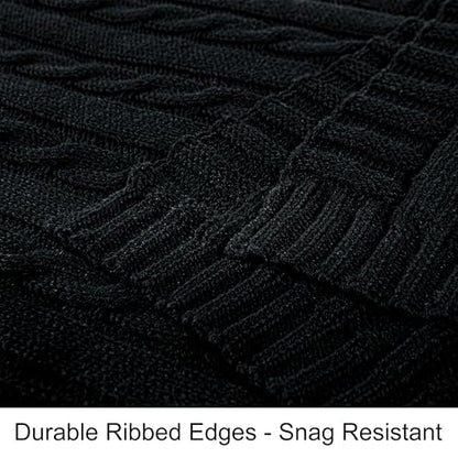 NTBAY Cotton Oversized Cable Knit Throw Blanket, 60 x 80, Black - color: Black, size: Twin(60"x80")