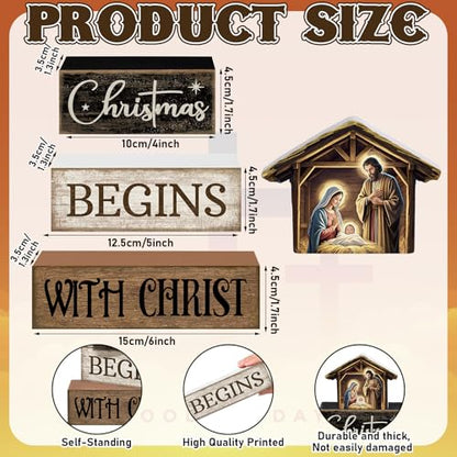 Moucuny 4 Pcs Christmas Table Decoration Christmas Begins with Christ Signs - style: Christmas Begins with Christ