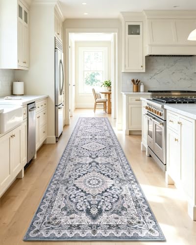 Macgace Washable Vintage Area Rug for Hallway, 2x10 Blue Runner Rugs - color: Blue & Beige, size: 2' x 10' (Rectangular)