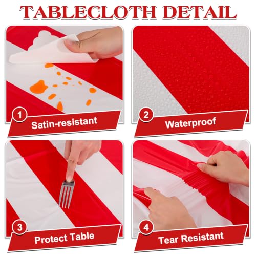 NatNarr 3 Pack Red Striped Tablecloths, Red and White Striped Tablecloth - color: Red Striped