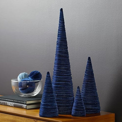 Your Heart's Content Velvet Trees Set of 4 Navy, Handcrafted Blue Valentine Tree Tabletop, Winter Wedding Centerpiece, Office Bookshelf, Cozy Gift for (Navy) - color: Navy