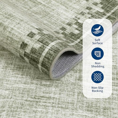 GarveeHome 2x8 Washable Runner Rug for Hallway Entryway Modern Low Pile Rug - color: Green, size: 2'x8' (runner)