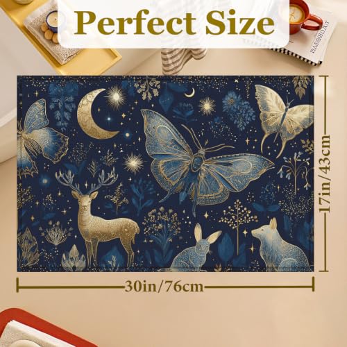 Blue Butterfly Moon Deer Bath Mat Rug, Door Mat Doormat Entrance Non-Slip Bathroom Rugs for Entryway Bathroom Kitchen 17 x 30 Inch - color: Blue Butterfly Moon Deer