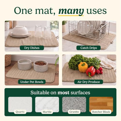 Cuisinart Dish Drying Mat for Kitchen Counter, 2-Pack XL 18"x24" - color: Geostripe Tan