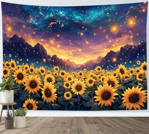WEENEO Starry Night Sunflower Tapestry for Bedroom Summer Tapestry,60x40 In - color: Yellow, size: 40"L x 60"W