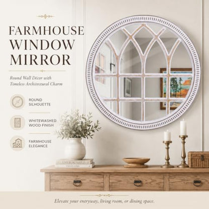 Round Window Mirror Wood 30 Inch Rustic Farmhouse Wall Mirrors for Entryway - color: D - 30 in