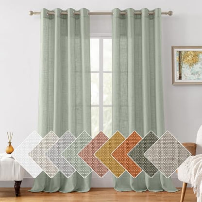 HOMEIDEAS Sage Green Linen Textured Sheer Curtains, 52 X 108 Inch,2 Panels - color: Sage Green, size: 52"W x 108"L (Pack of 2)
