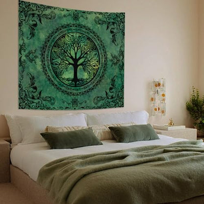 Green Boho Tapestry for Bedroom, Large Hippie Tree of Life Wall Tapestries - color: Green Tapestry, size: 90"L x 71"W