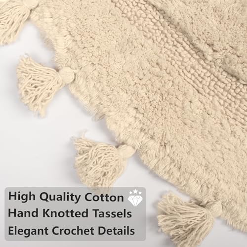 KOEXM Half Circle Boho Bathroom Rugs with Tassels 100% Cotton - color: Beige, size: 1'10" x 3'1" (Semicircular)