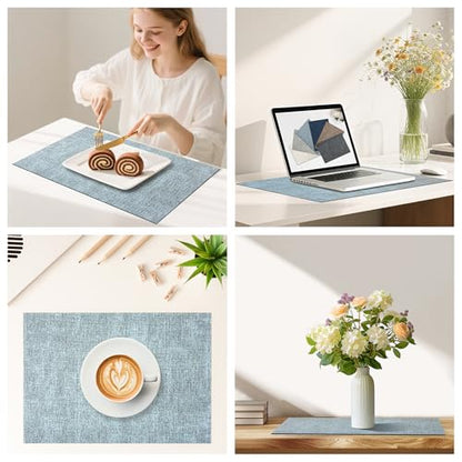 DOLOPL Placemats Set of 6, Reversible Faux Leather Place Mats, Dusty Blue - color: Dusty Blue, size: Set of 6