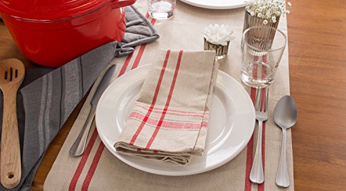 DII French Stripe Dining Table Collection Farmhouse Style Table Runner, 14x72 Inches, Taupe/Red - color: Taupe/Red, size: 14x72 Inches (Pack of 1)