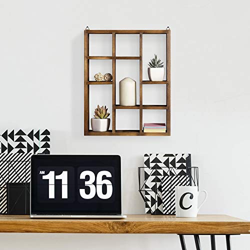 MyGift 9 Compartment Shadow Box Display Shelf, Rustic Wood Curio Case - color: Torched