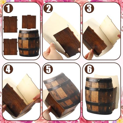 Cinnvoice 6 Pcs Wine Barrel Wooden Centerpieces 6" x 5" Wine Barrel Vases - style: Wood Barrel